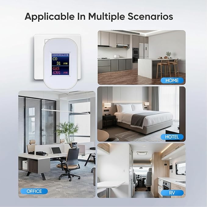 WiFi Smart Natural Gas& Carbon Monoxide Detector, 2 in 1，Plug-in, CO Gas Leak Alarm for Natural Gas, LPG, Methane, Propane & Butane, App Monitoring & LED Display