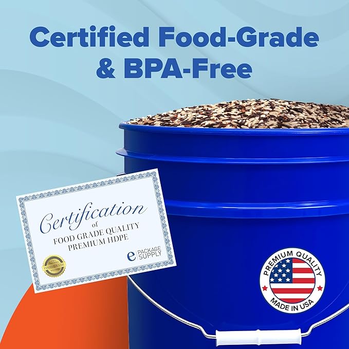 ePackageSupply 5 Gallon Bucket - Food Grade Bucket, Metal Handle Grip, BPA-Free, Heavy-Duty 90 Mil HDPE Plastic Pail, Stackable Utility Container, Made in USA, Lid Not Included, Blue, 6 Packs