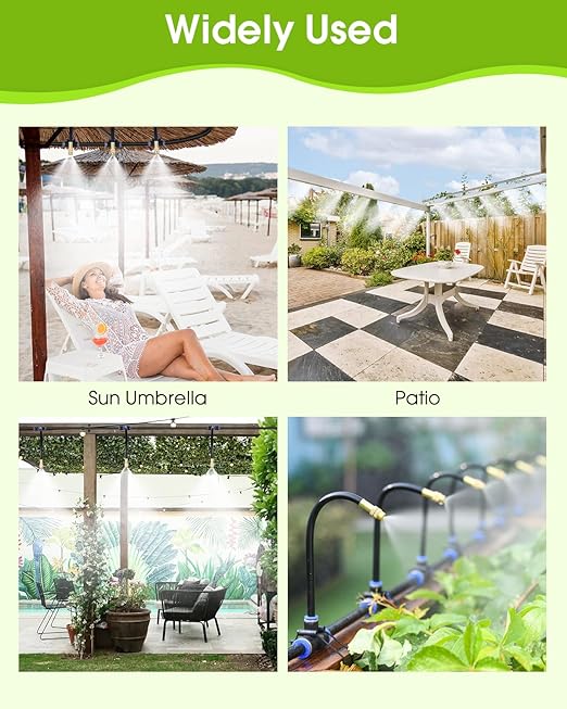 Mist Cooling Automatic Irrigation System-Misting System 33FT Misting Line & 10 Brass Misting Nozzles-Water Hose Mister Kit Sprinkler System for Outside Patio Outdoor Garden Greenhouse Trampoline Pool