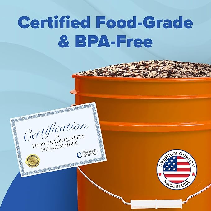 ePackageSupply 5 Gallon Bucket - Food Grade Bucket, Metal Handle Grip, BPA-Free, Heavy-Duty 90 Mil HDPE Plastic Pail, Stackable Utility Container, Made in USA, Lid Not Included, Orange, 6 Packs