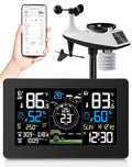 WiFi Weather Station Wireless Indoor Outdoor, Thermometer with Rain Gauge and Wind Speed/Direction, Large Display for Weather Forecast, Temperature, Humidity, Clock, Alarm, UV, Air Pressure, Black