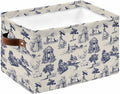 Farmhouse Country Storage Bins Cubes Waterproof Cloth Storage Basket, Vintage Blue French Garden Horse Swan Foldable Storage Bags for Shelf Closet Clothes Organizers with Handles 15x11x9.5 in 1PCS