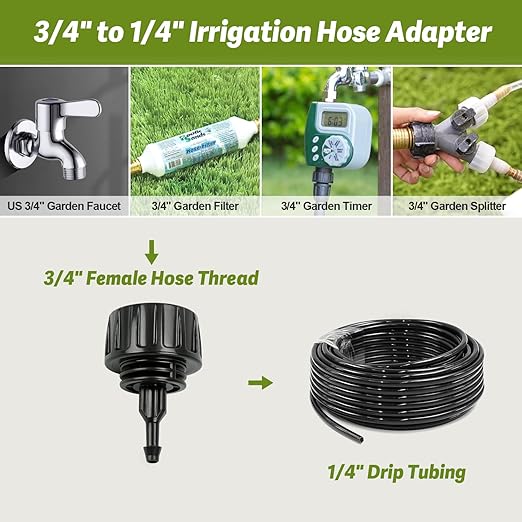 8 Pack 3/4" Garden Hose To 1/4" Irrigation Tubing Adapter, 1/4 Inch Drip Irrigation Tubing To Faucet Garden Hose Adapter 3/4 Inch FHT To 1/4 Inch Supply Line Adapter Fittings