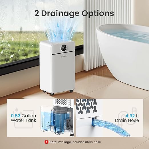 CHIVALZ 1800 Sq.Ft Dehumidifier for Basement, Quiet Dehumidifier for Home, Bedroom, Bathroom, Humidity Display, with Drain Hose, Auto Shut Off, 3 Modes, Timer, Auto Defrost, Child Lock, White 1Pack