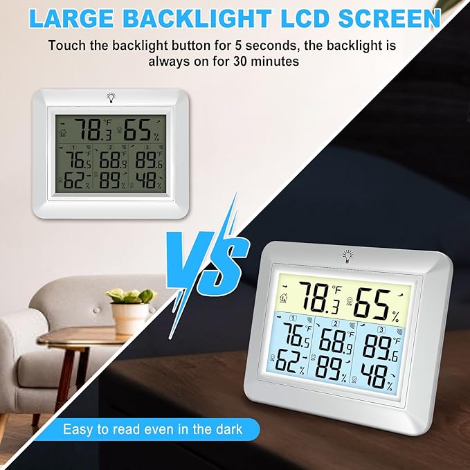 Urageuxy Weather Station Wireless Indoor Outdoor Thermometer with 3 Sensors, Remote Temperature Monitor with Humidity for Home, Baby Nursery, Room, Attic, Patio