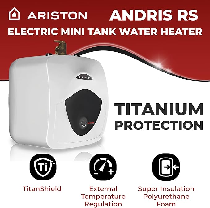 8 Gallon Capacity, 120-Volt – Ariston Andris Mini Tank Electric Water Heater – Heating Solution for Under Sink, RV, and Compact Spaces, Smart Boost for Versatile Heating, Simple Installation
