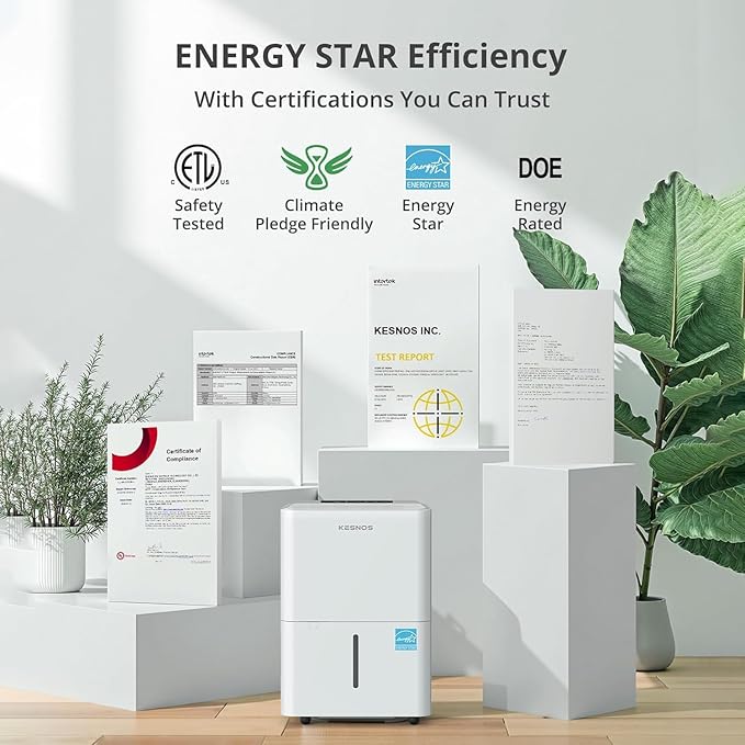 Kesnos 2,500 Sq. Ft. Energy Star 2025 Dehumidifier for Basement & Home, 4 Pre-Set Modes, Timer, Auto Defrost, Ideal for Bedroom with Ultra Quiet 36 dB, 0.39-Gallon Water Tank with Drain Hose
