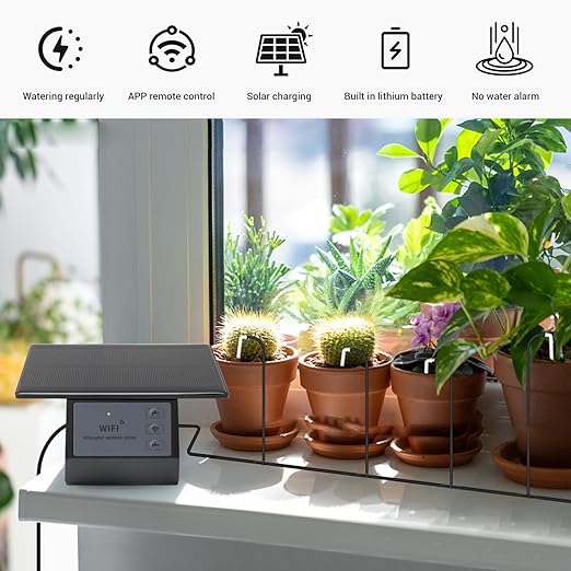 TOPINCN Solar Drip Irrigation Kit, APP Control WiFi Solar Automatic Waterer Kit for House Potted Plants, Automatic Watering System for Plants Flowers Balconies Small Gardens