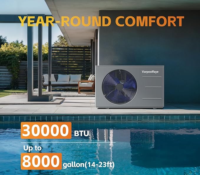 30,000 BTU Swimming Pool Heat Pump - Electric Pool Heater for Above Ground and Inground Pools up to 8,000 Gallons, 110V-120V Pool Heater with WiFi App Control, Heating & Cooling Modes