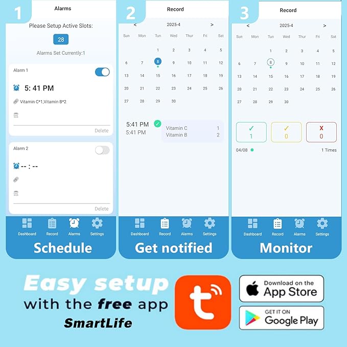 EziMedPil Smart WiFi Pill Dispenser w/Sound&Light Alerts,up to 9 Alarms/Daily,Easy Setup on WiFi Monitoring SmartLife App,28-Day Medication Organizer w/Lock Key for Prescriptions & Vitamins,Clear Lid