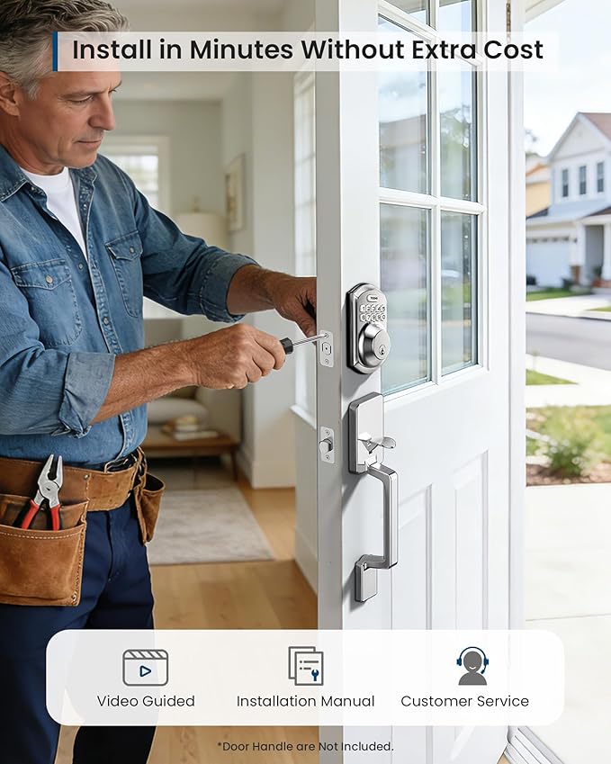 TEEHO TE011W Wi-Fi Keyless Entry Door Lock with Keypad - Smart Deadbolt Lock for Front Door with 2 Keys - Remote Control, Works with Alexa & Google, APP Unlock - Easy Installation - Satin Nickel