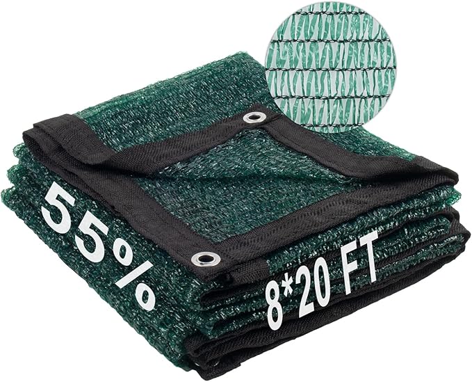 LOVE STORY 8x20FT 55% Dark Green Shade Cloth Sun Shade Net with Grommets Sunblock Net Mesh Tarp for Garden,Plants Cover,Greenhouse and Patio