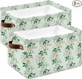 Botanical Leaves Storage Bins Cubes Waterproof Cloth Storage Basket, Weeping Berry Spring Plants Summer Foldable Storage Bags for Shelf Closet Clothes Organizers with Handles 15x11x9.5 in 2PCS
