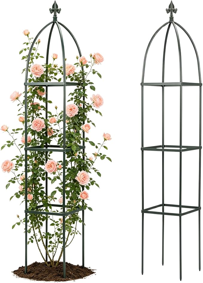 Lancisism 100% Metal Trellis for Climbing Plants Outdoor - Garden Metal Obelisk Trellis Vertical Plant Support for Climbing Vines & Flowers - Sturdy Steel Arch Trellis for Potted Plants Indoor Green