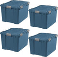 IRIS USA WeatherPro 74 Qt Eco-Friendly Storage Bins with Lids, 4 Pack, BPA-Free Plastic Gasket Box with Tight Latch and Seal, Stackable Nestable Tote Tub - Navy