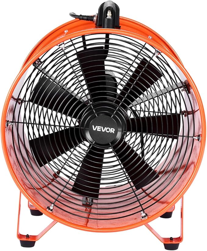 VEVOR 16 Inch Utility Blower Fan, 2 Speed 5175 CFM Heavy Duty Cylinder Axial Exhaust Fan with 33ft Duct Hose, Industrial Portable Confined Space Ventilator for basements, warehouse, Workshop