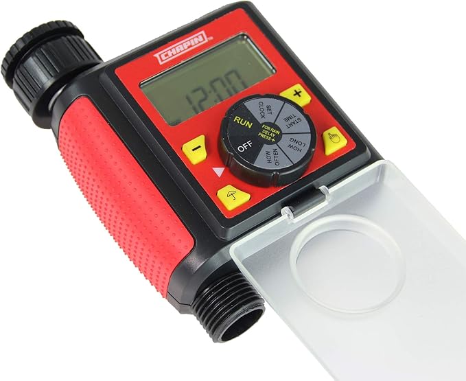 Chapin International 41002: Single Zone Water Timer with Digital Display, Water-Resistant Construction, Set Frequency, Duration and Time Delay, 1-Pack, Red/Black