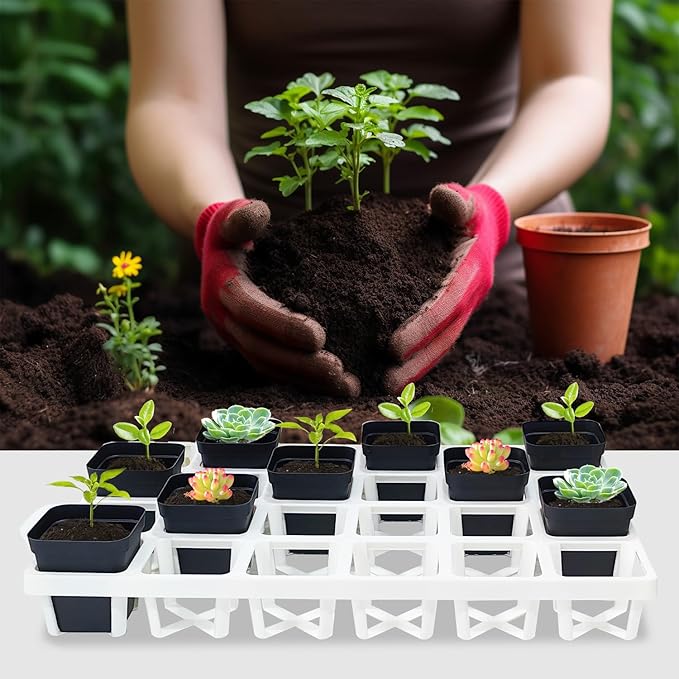 RooTrimmer 5 Pack Planting Pots Moving Trays for 3 inch(2.7 inch for Exact) Square Nursery Pots, 24 Cell Pots Carrier Holders(White)