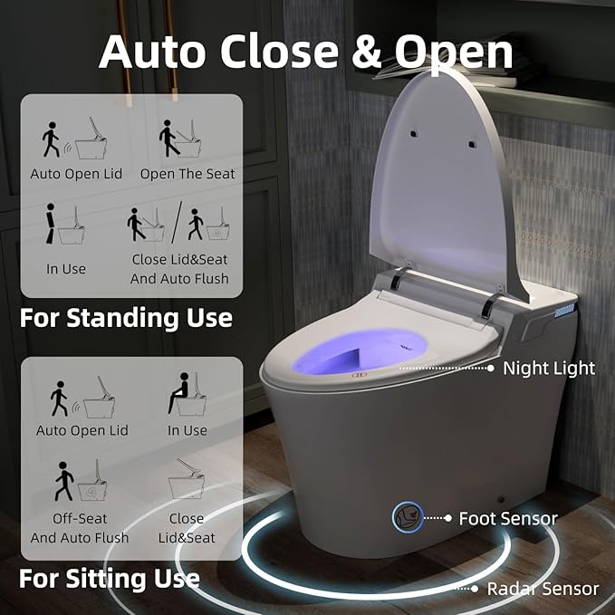Y2 ADA Smart Toilet with Bidet, 1000g MaP Fast & Quiet Pump Flush, Side Control Knob & User Memory, Foam Shield, Elongated, Built in Tank, Auto Lid, Foot Sensor, Heated Seat, Warm Air Dryer