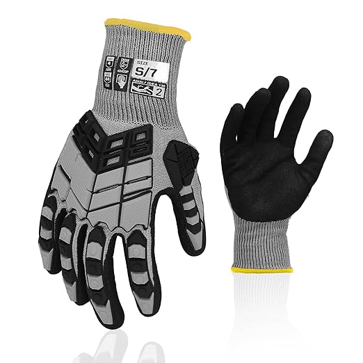 Safety Work Gloves, Impact Gloves for Men Women, Cut Resistant Non-Slip Heavy Duty Gloves with Nitrile Grip, Touch Screen Glove with Impact Protection for Mechanic Construction, Small, Grey