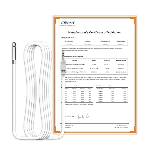Elitech Temperature and Humidity Probe for RCW-360Pro, -40 to 176°F, 0~100% RH, 16.4ft Cable Auto-Detection Digital Sensor with Calibration Certificate for Medical Pharma Validation, HTD3X-THE-R-5M