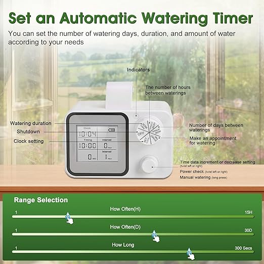 Automatic Plant Waterer, Indoor Plant Watering System with Dual-Mode for 20 Potted Plants, Adjustable Irrigation System Kit for Balcony Greenhouse（White）