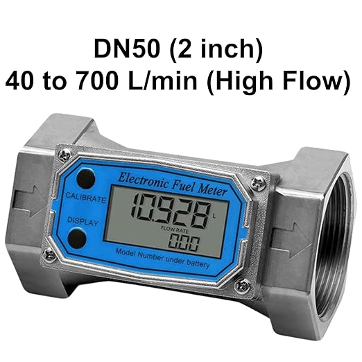All Stainless Steel Inline Digital Turbine Flowmeter, 120°C High Temp Resistant, ±0.5% Accuracy, Instantaneous Flow, for Water Diesel Flow Monitoring (2 inch (High Flow))