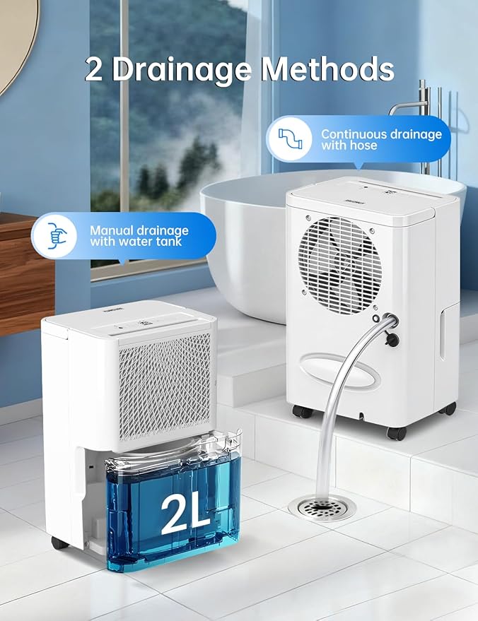 HUMSURE 2500 Sq. Ft 30 Pints Dehumidifier Equipped With Drainage Hose, Automatic Defrosting, for Basement, Home, Bathroom, Bedroom,24-Hour Timer Function