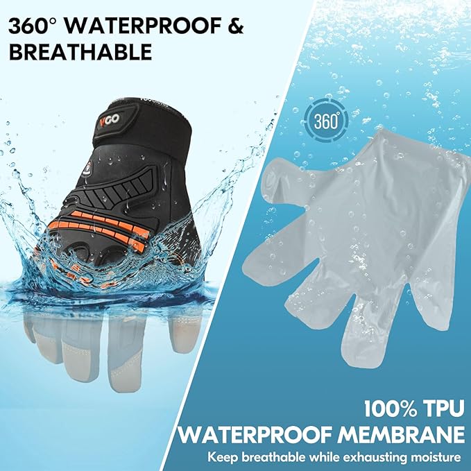 Vgo... -4℉ or above Winter Waterproof High Dexterity Heavy Duty Mechanic Glove, Anti-vibration, Anti-abrasion, Touchscreen (S,Orange,GA8954FW)