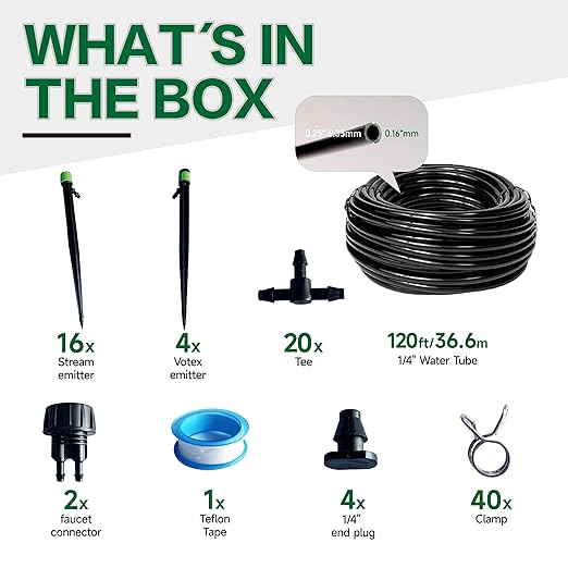 Irrigation Hose Garden Hose for 120ft Drip Irrigation System, Garden Watering System DIY Automatic Irrigation Equipment Set for Lawn Raised Bed Greenhouse Plant Watering
