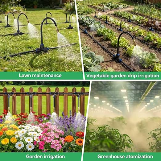 160Ft 1/4" Drip Irrigation System for Garden – 34 Adjustable Copper Nozzles, Automatic Atomizing Sprinkler System for Outdoor Plants Raised Bed, Yard, Potted Plants & Lawn