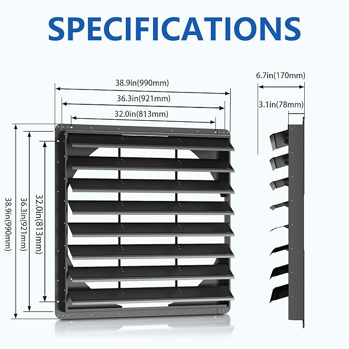 36 Inch Galvanized Sheet Spraying Automatic Exhaust Shutter Louver Vent (No Fan Blades and Motor) for Home Attics, Workshops, Barn, Greenhouse