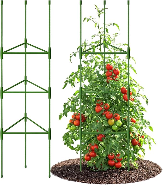 Growsun 51 inch Tomato Cage Heavy-Duty Plant Support Cucumber & Vine Vegetables – Adjustable Green Metal Garden Trellis for Climbing Plants, Indoor & Outdoor Use, 6 Pack