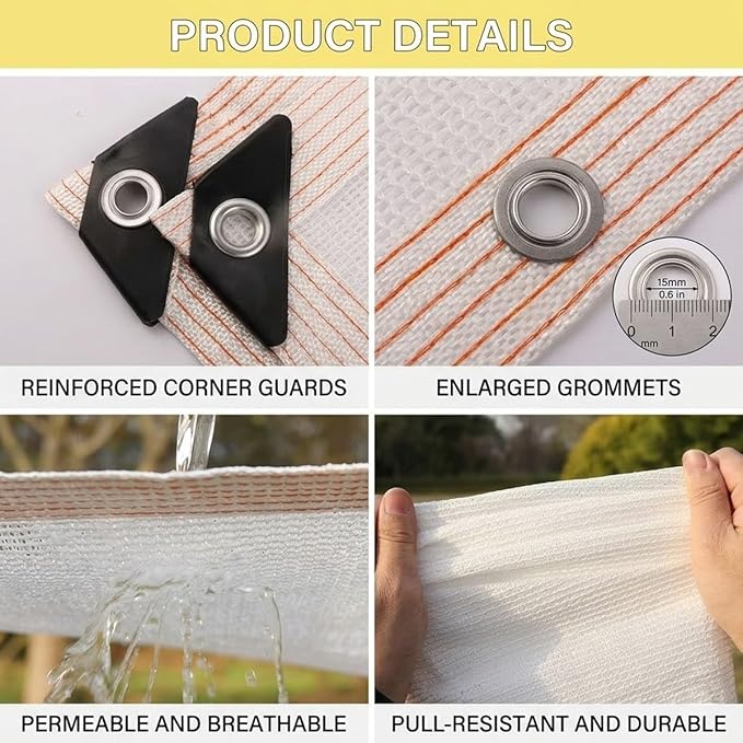 White Shade Cloth for Garden, 55% Percent Outdoor Shade Net HDPE Edge, Heavy Duty Fence Privacy Screen Cover with Grommets, Breathable Fabric Mesh Tarp, for Greenhouse Plants Patio(4x32ft)