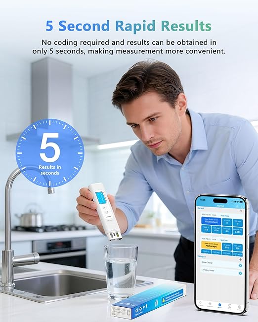 6-in-1 Smart Water Tester for Drinking Water with APP Monitoring, Digital Water Testing Kit for TDS Meter, EC, Temp, TOC, COD, UV275, Professional Water Tester for Home, Well, Tap & Outdoor.