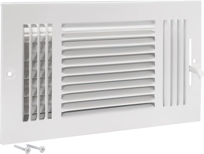 EZ-FLO 12 x 6 Inch (Duct Opening) Air Vent Cover for Wall or Ceiling, Three-Way Ventilation Register, Solid Steel HVAC Register Cover, White, 61615