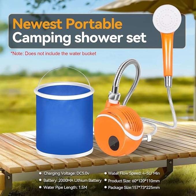 Portable Shower- Lightweight Handheld Sprayer, Rechargeable Water Pump, Durable Waterproof Design, LED Smart Control Panel | Backyard Garden, Camping Tent, Road Trip Adventures, Outdoor Cleaning