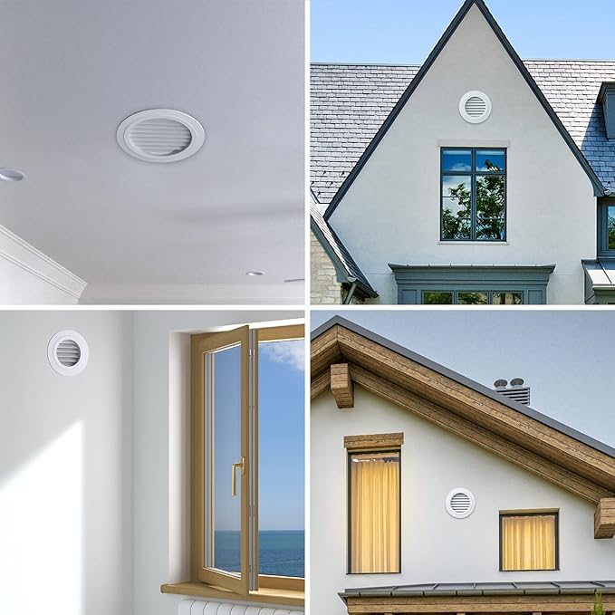 Hon&Guan 6'' Soffit Vent Exhaust Vent, 6 Inch Round Air Vent Dryer Vent Soffit with Built-in a Fly Screen for Bathroom Office Home(150mm）