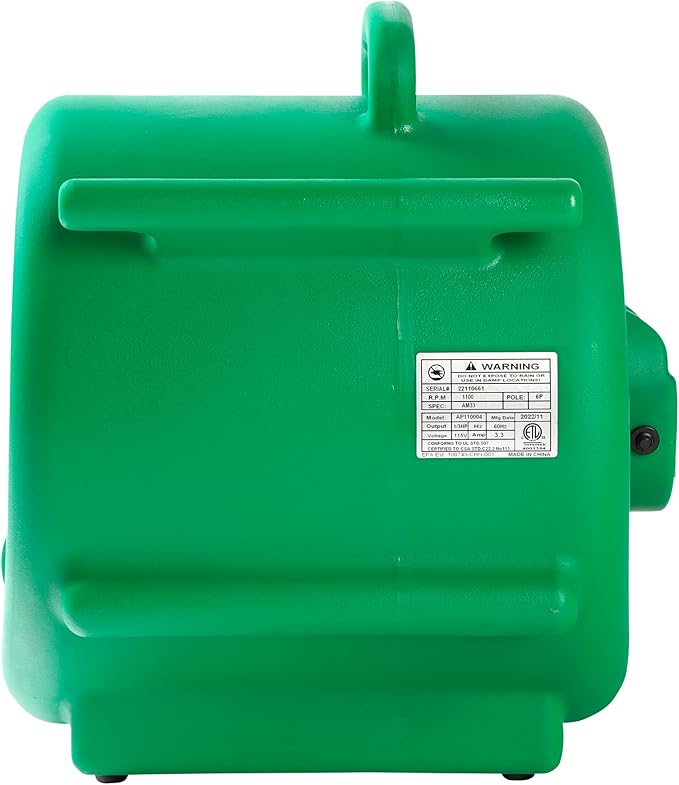 Mounto 1/3hp Air Mover 2000cfm Carpet Dryer Blower Floor Drying Fan - 3-Speed Air Mover w/Dual GFCI Outlet, 25ft Power Cord for Drying, Cooling, Air Circulation (Green)