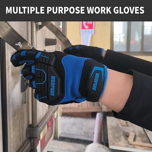All-purpose Work Gloves for Men,Safety Impact Protection Mechanics Working Glove with Touch Screen,Medium,Blue+Black