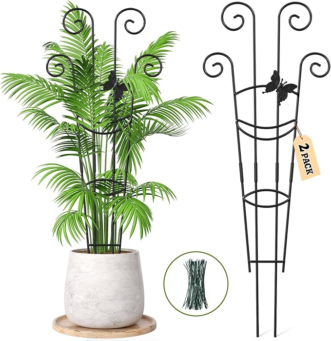Plant Trellis 2 Pack Plant Trellis Indoor 29.96 in Expandable Metal Garden Trellis for Climbing Plants Sturdy Houseplant Support for Potted Plants with Ties Support for Ivy Pothos Hoya