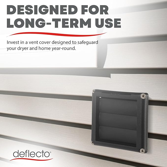 Deflecto Supurr-Vent 4” Outdoor Dryer Vent Cover Black Louvered Wall Hood with Gravity Damper for Backdraft Prevention, Fits Standard 4” Dryer Exhaust Pipe, Weather & UV-Resistant, Durable 6"x6" Face