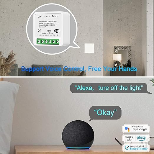 WiFi Smart Light Switch Compatible With Alexa/Google Home, APP Remote/Voice Control, DIY Mode, Timer Function, LAN Control, No Hub Required, 2 Way 16A (2 Pack)
