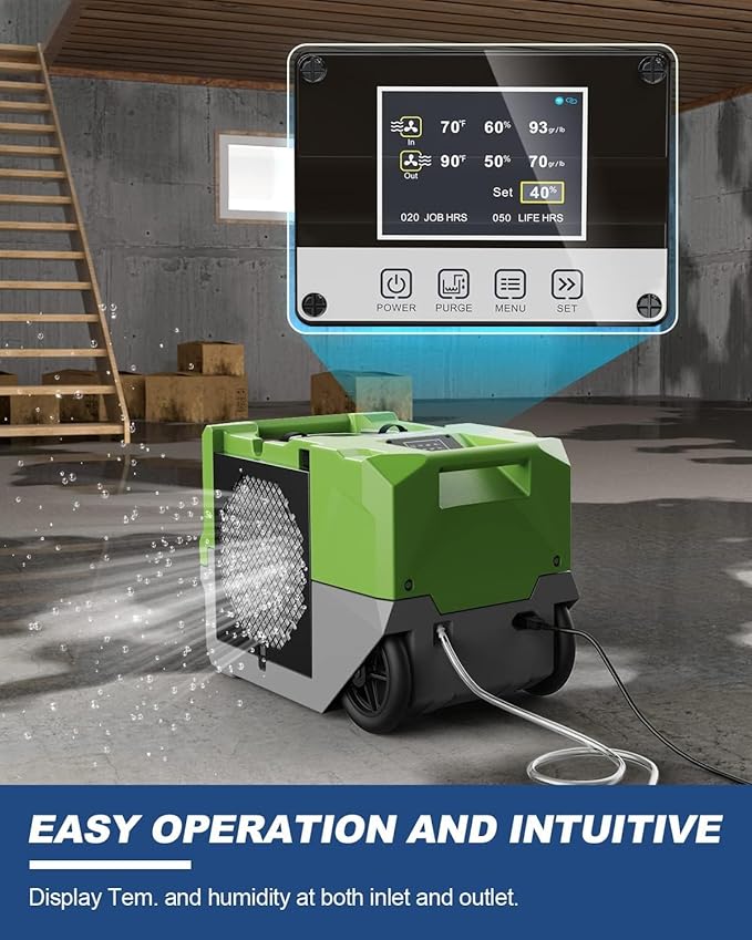 ALORAIR 264 PPD LGR Commercial Dehumidifier with Pump, Up to 3,000 Sq.Ft Industrial Dehumidifier, Portable, for Water Damage Restoration, Basement, Crawl Space, 5 Years Limited Warranty, Green
