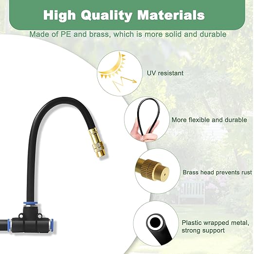 Quibbay 16.4Ft Drip Irrigation System, Automatic Garden Irrigation System with 360-degree Bending Dropper, Atomizing Watering Misting System with Copper Nozzle for Garden Plant Lawn Patio(5 Nozzles)