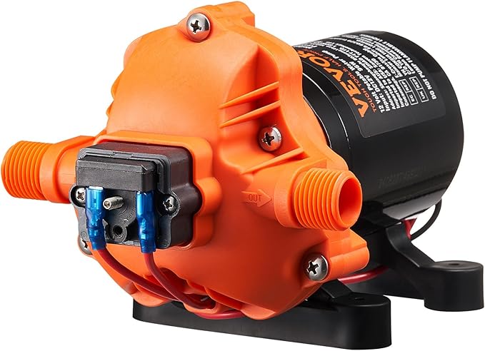 VEVOR 12V Diaphragm Pump, 3 GPM (11.36 L/min), 3-Chamber 12 Volt DC Water Pump with Automatic Pressure Switch 40-100 PSI Adjustable, 50 PSI, 1/2'' MNPT Port, for RV Yacht Food Truck Camper Marine