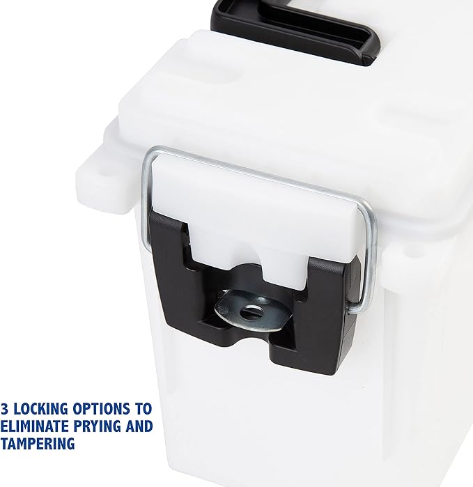 Sheffield 12634 Field Box, Pistol, Rifle, or Shotgun Ammo Storage Box, Tamper-Proof Locking Ammo Can, Water Resistant, Made in The U.S.A, Stackable, White
