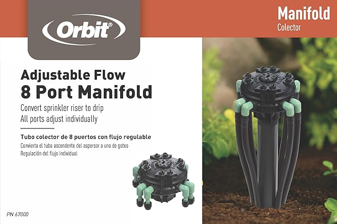 3 Pack - Orbit Adjustable Flow 8-Port Drip Irrigation Manifold for 1/4 Inch Tube