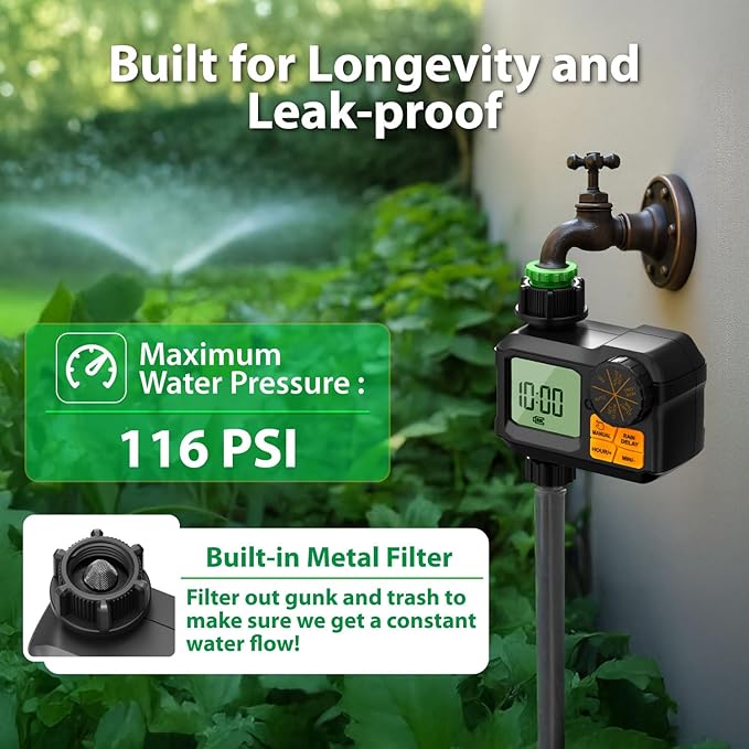 Garnen Sprinkler Timer, Garden Water Hose Faucet Timer, 1 min-7 Days Programmable with Rain Delay/Manual/Automatic Watering Controller System, Digital Drip Irrigation for Yard, Lawn, 1 Outlet