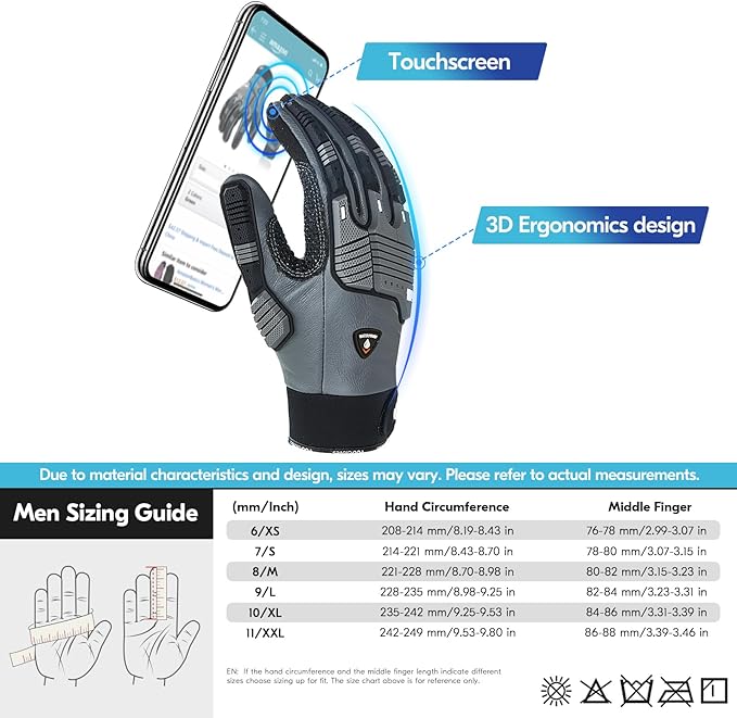 Vgo... 1 Pair -20℃/-4°F COLDPROOF,Winter Work Leather Gloves,Impact Gloves,Anti-Vibration,Water Resistant(CA7722FW)